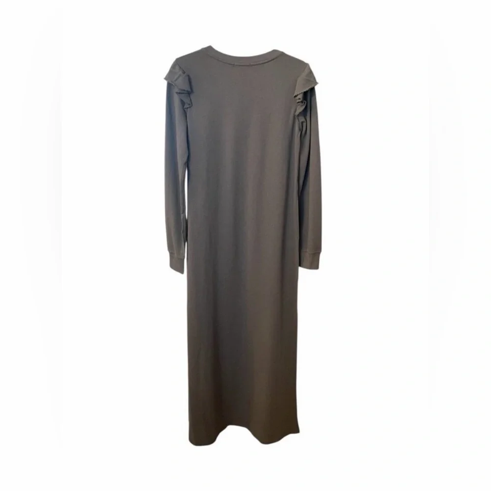 REVOLVE Z Supply NWT Ruffle Henley Maxi Dress Charcoal Gray Long Sleeve, Medium. - Picture 3 of 14